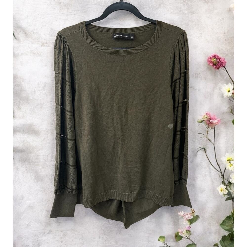 NWT New York & Company NY&C Size Large Olive Green Knit Sweater Long Sleeve Chic